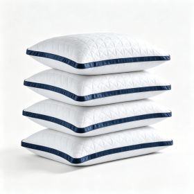 2-Pack Luxury Bed Pillows - Breathable Down Alternative Gusseted Supportive Pillows With White & Navy Blue Elegant Pattern, Soft Fiber Fill For E (Option: 4pc King 19x 34in)