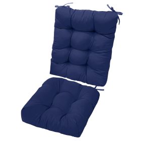 2Pcs Waterproof Rocking Chair Cushion Upper And Lower Back And Seat Sets With Non-Slip Ties Oxford Cloth Surface Polyester Filling Comfortable Fo (Color: Navy Blue)
