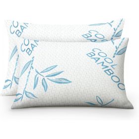 King Size Rayon Derived From Bamboo Pillow, Cooling Shredded Memory Foam Bed Pillows Sets For Back, Stomach, Side Sleepers, Adjustable Soft Firm, (Option: 2pc Blue King 19x 34in)