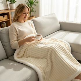 1PC Striped Plush Throw Blanket, Soft Fuzzy Warm Blanket For Sofa Couch Bedroom (Option: White-39x59 inch)