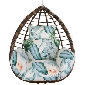 1Pc Egg Chair Cushion Hanging Basket Seat Cushion Thicken Soft Egg Swing Chair Pad Hanging Egg Chair Cushion With Headrest (Color: Beige with Blue Leaf)