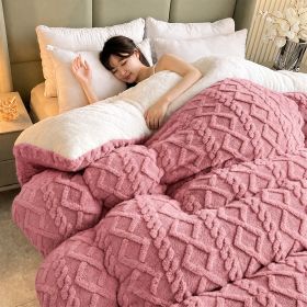 1PC Dual Sided Sherpa Comforter, Thick Warm Fleece Bed Blanket For All Season, Soft Plush Bedding For Bedroom (Option: Pink-104x90 in)