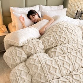 1PC Dual Sided Sherpa Comforter, Thick Warm Fleece Bed Blanket For All Season, Soft Plush Bedding For Bedroom (Option: Beige-104x90 in)