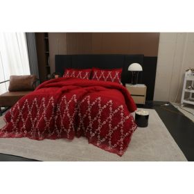 3-Piece Lace Embroidered Comforter Set with 2 Pillow Shams, Elegant Floral Bedding for Queen, King and California King Beds (Option: Red-California King)