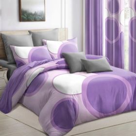 9-Piece Purple Geometric Circle Bedding & Curtain Set (Queen/King/Cal King) - Quilted Microfiber Bedspread + Sheer Curtains (Option: Purple Dot-KING)
