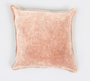 Stonewashed Cotton Velvet Throw Pillow With Decorative Handstiched Edges-19X19 Inch (Option: Pink)
