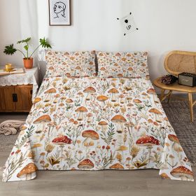 4 Pcs Of Forest Mushroom Natural Style Printed Series Beds, 1 Bedsheet, 1 Bed Sheet, And 2 Pillowcases Bedding, Suitable For All Seasons (Option: Queen-White)