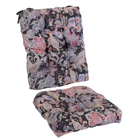 2Pcs Waterproof Rocking Chair Cushion Upper And Lower Back And Seat Sets With Non-Slip Ties Oxford Cloth Surface Polyester Filling Comfortable Fo (Color: BlackPinkLeaf)