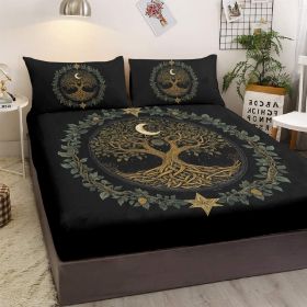 3pcs Tree Of Life Minimalist Comfort Series Bed Fitted Sheet And Two Pillowcases Bedding For All Seasons Use (Option: Queen-Black)