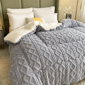 1PC Dual Sided Sherpa Comforter, Thick Warm Fleece Bed Blanket For All Season, Soft Plush Bedding For Bedroom (Option: Grey-104x90 in)