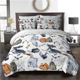 8pcs Halloween Comforter Set, Witch Pattern Bed In A Bag Bedding With Comforter Sheet Sham - 1 Comforter, 2 Pillow Shams, 1 Flat Sheet, 1 Fitted (Option: Full-White)